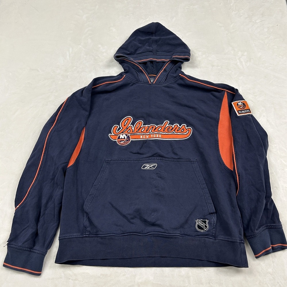 Reebok Hoodie NHL New York Islanders Mens Medium Blue Orange Pullover Sweatshirt